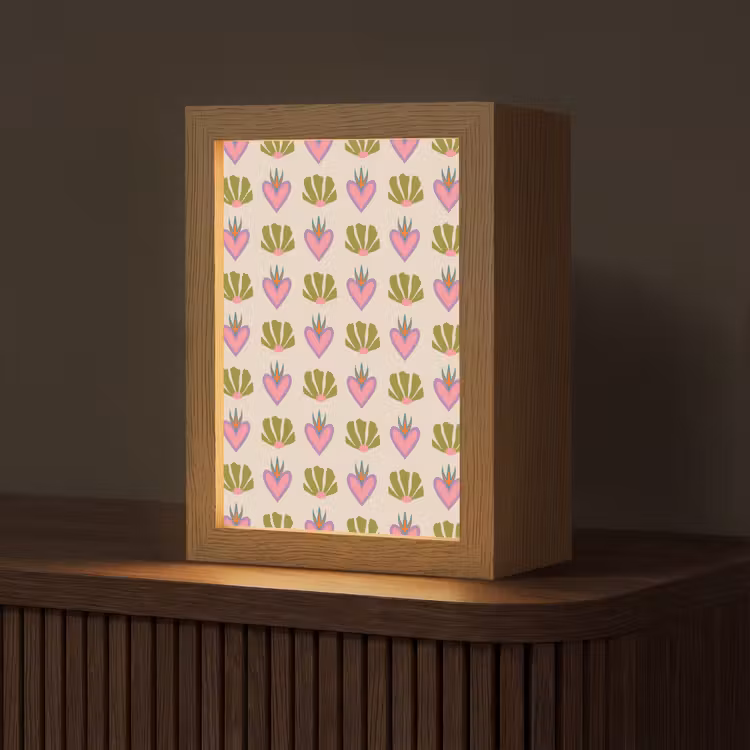 Patroon - Beige - Hartjes - Bloemen Light Box met kabel (Tafellamp) klein 925 -z3d_website