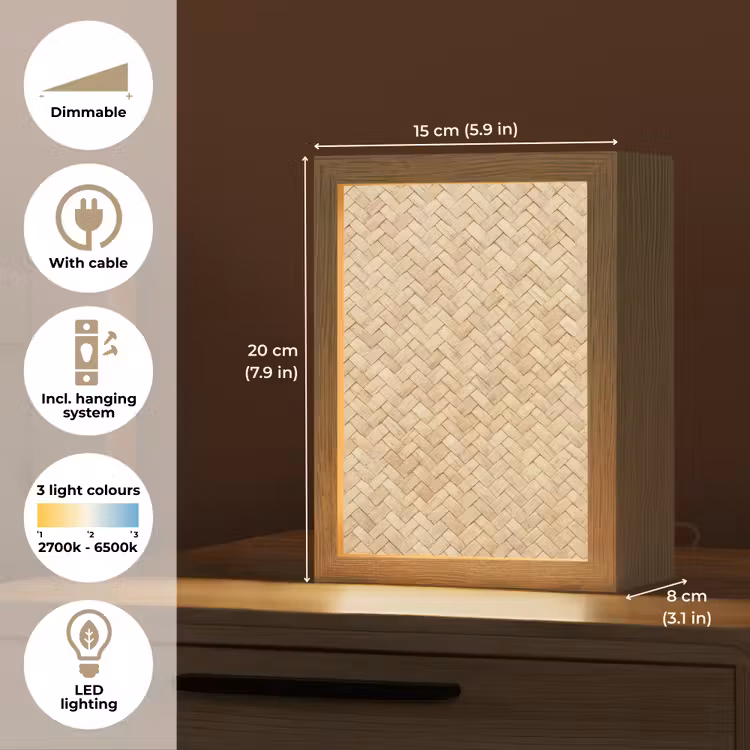 Patroon - Beige - Rotan print Light Box met kabel (Tafellamp) klein -USP_EN
