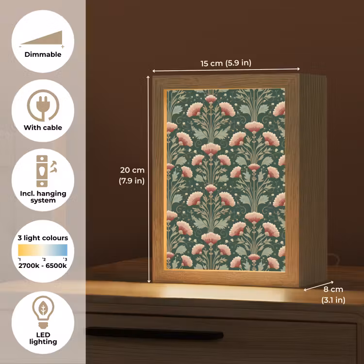 Patroon - Botanisch - Kleurrijk Light Box met kabel (Tafellamp) klein 925 -USP_EN