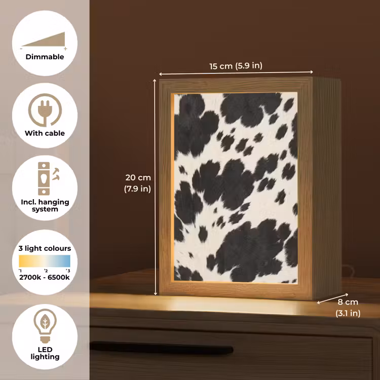 Patroon - Vacht - Zwart - Wit Light Box met kabel (Tafellamp) klein -USP_EN