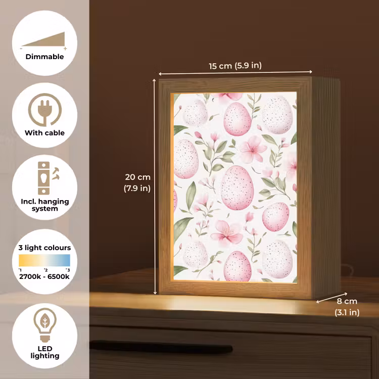 Patroon - Eieren - Roze - Pasen Light Box met kabel (Tafellamp) klein -USP_EN