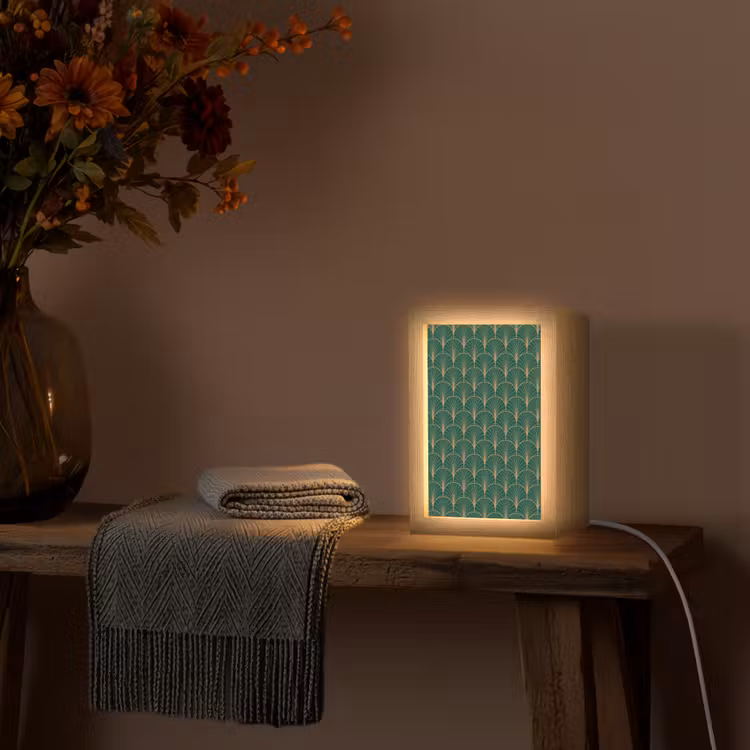 Patroon - Groen - Goud - Symmetrisch Light Box met kabel (Tafellamp) klein 925 -sfeer4