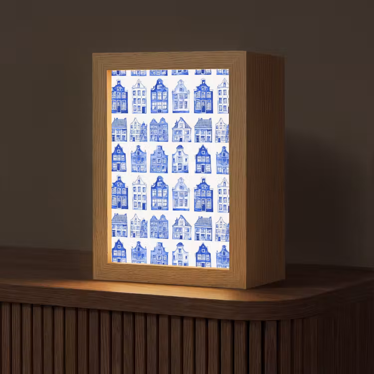 Patroon - Huizen - Blauw Light Box met kabel (Tafellamp) klein 925 -z3d_website
