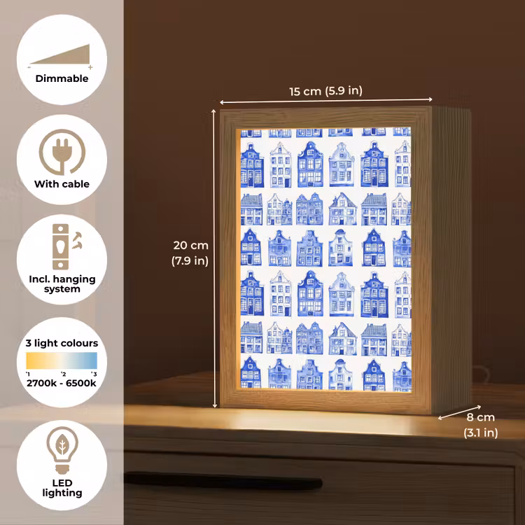 Patroon - Huizen - Blauw Light Box met kabel (Tafellamp) klein 925 -USP_EN