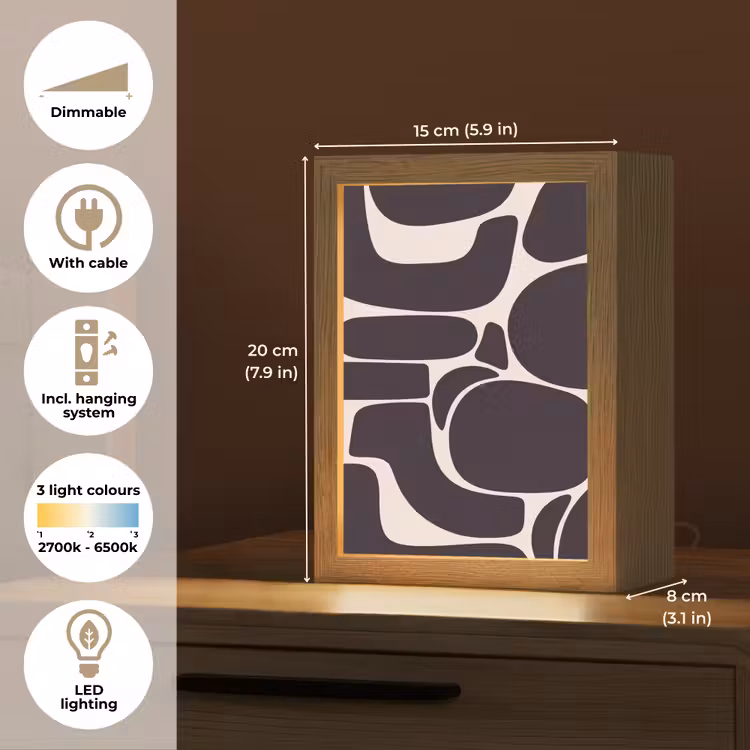 Table Lamp - Pattern - Organic - Black - Patroon - Organisch - Zwart Light Box met kabel (Tafellamp) klein