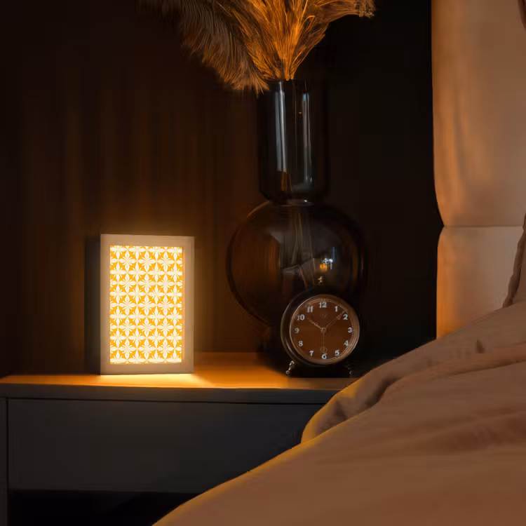 Patroon - Retro - Geel Light Box met kabel (Tafellamp) klein 925 -sfeer1
