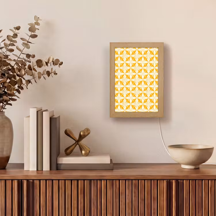 Patroon - Retro - Geel Light Box met kabel (Tafellamp) klein 925 -sfeer2
