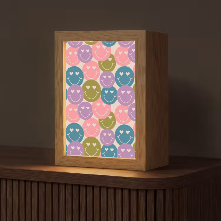 Patroon - Smiley - Kleurrijk - Hartjes Light Box met kabel (Tafellamp) klein 925 -z3d_website