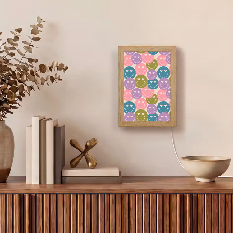Patroon - Smiley - Kleurrijk - Hartjes Light Box met kabel (Tafellamp) klein 925 -sfeer2