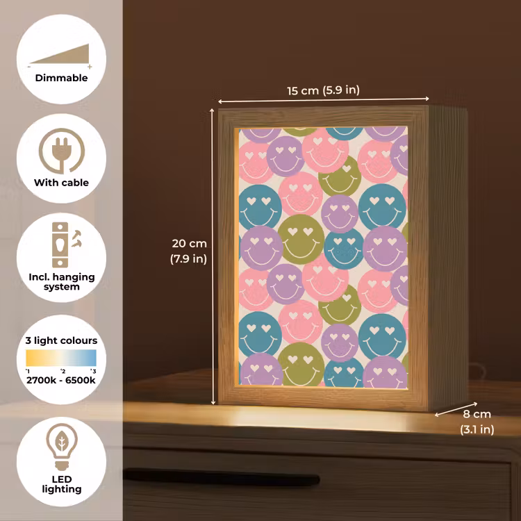Patroon - Smiley - Kleurrijk - Hartjes Light Box met kabel (Tafellamp) klein 925 -USP_EN