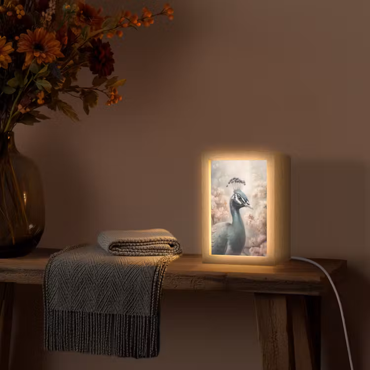 Pauw - Vogels - Bloemen - Boom - Botanisch Light Box met kabel (Tafellamp) klein -sfeer4