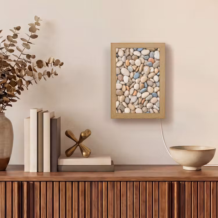 Kiezelstenen - Natuur - Textuur - Beige - Grijs Light Box met kabel (Tafellamp) klein -sfeer2
