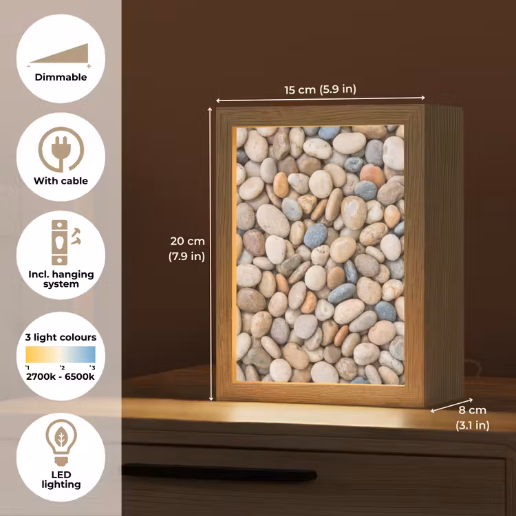 Kiezelstenen - Natuur - Textuur - Beige - Grijs Light Box met kabel (Tafellamp) klein -USP_EN