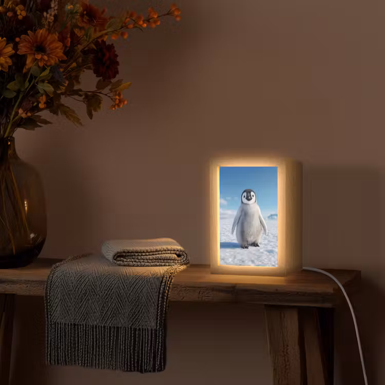 Pinguïn - Sneeuw - Landschap - Wit Light Box met kabel (Tafellamp) klein -sfeer4