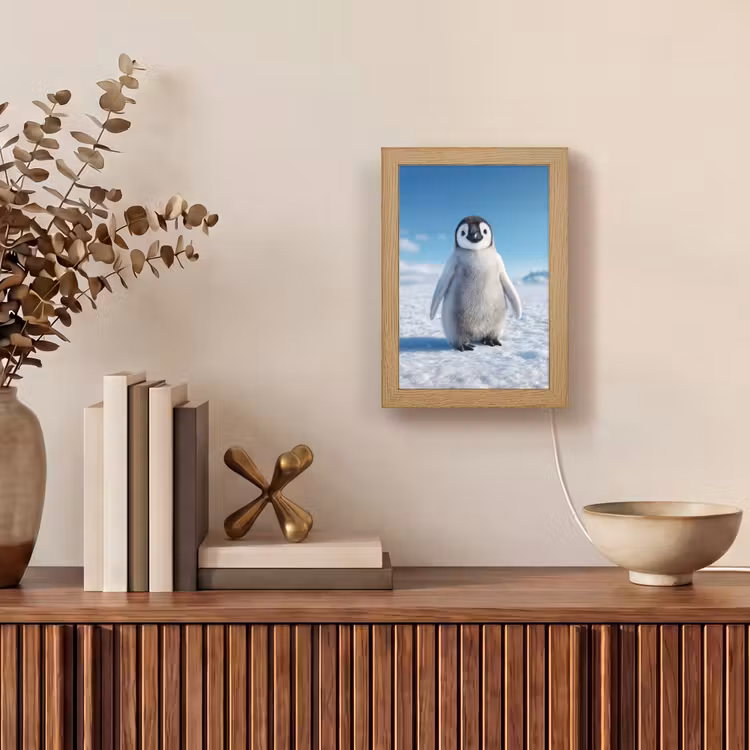 Pinguïn - Sneeuw - Landschap - Wit Light Box met kabel (Tafellamp) klein -sfeer2
