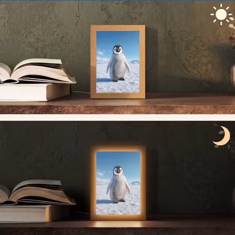 Pinguïn - Sneeuw - Landschap - Wit Light Box met kabel (Tafellamp) klein -sfeer3