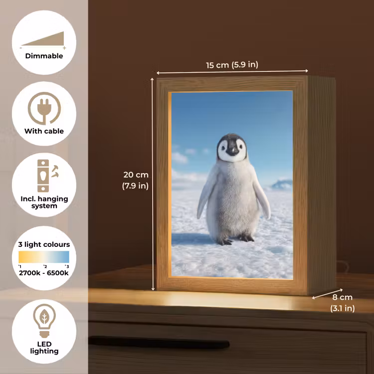 Pinguïn - Sneeuw - Landschap - Wit Light Box met kabel (Tafellamp) klein -USP_EN