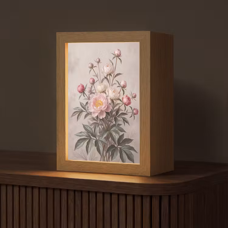 Pioenrozen - Boeket - Roze Light Box met kabel (Tafellamp) klein -z3d_website