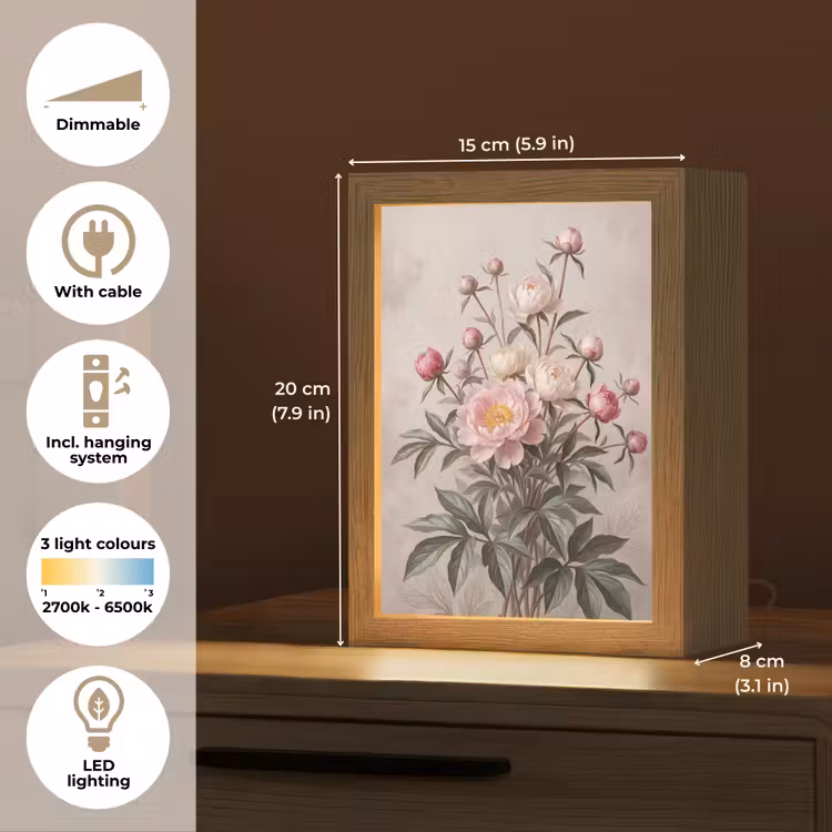 Pioenrozen - Boeket - Roze Light Box met kabel (Tafellamp) klein -USP_EN