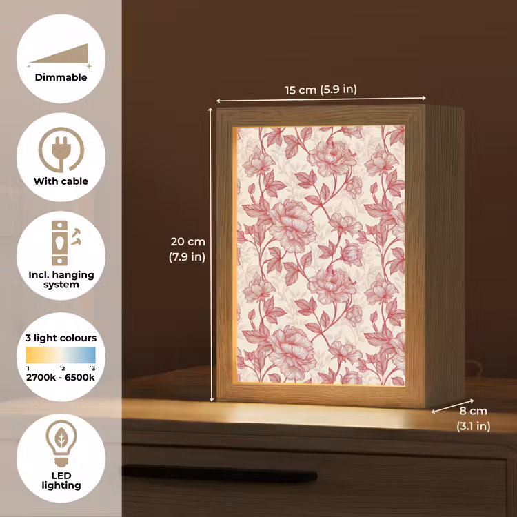 Pioenrozen - Modern - Rood Light Box met kabel (Tafellamp) klein 925 -USP_EN