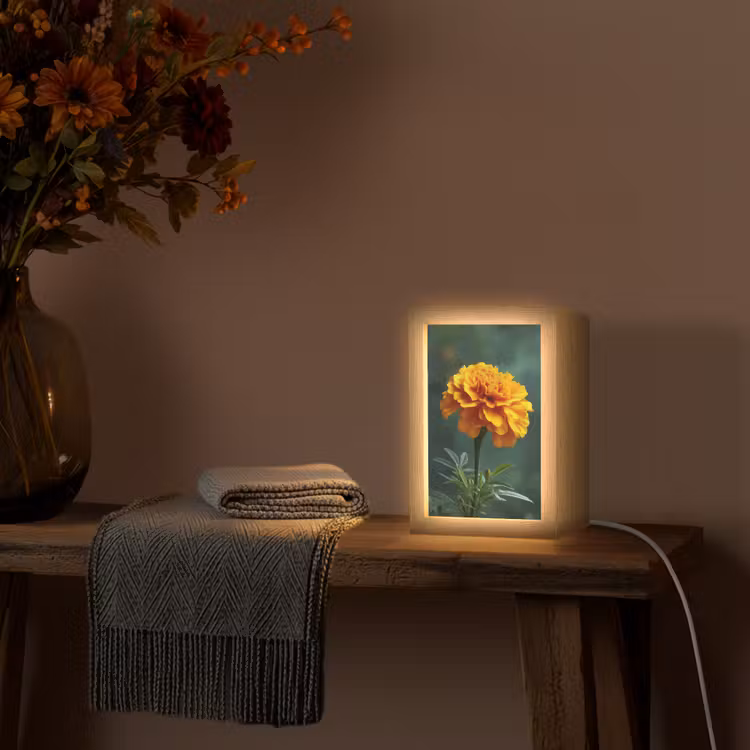 Bloemblaadjes - Afrikaan - Oranje - Wazig Light Box met kabel (Tafellamp) klein -sfeer4