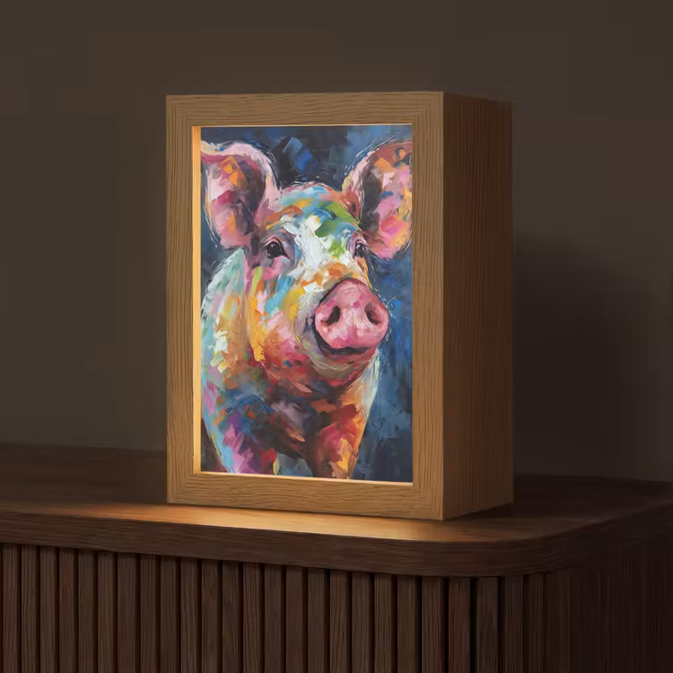 Varken - Olieverf - Dieren - Kunst Light Box met kabel (Tafellamp) klein -z3d_website
