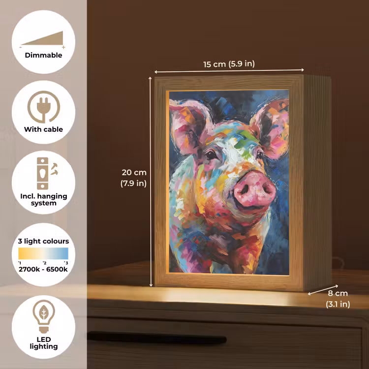 Varken - Olieverf - Dieren - Kunst Light Box met kabel (Tafellamp) klein -USP_EN