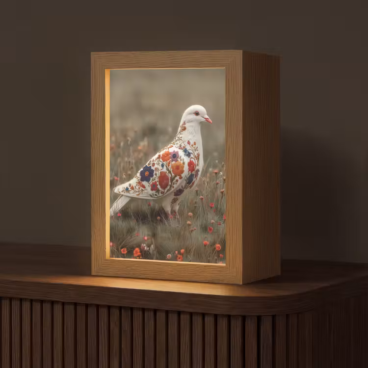 Duif - Bloemen - Natuur Light Box met kabel (Tafellamp) klein -z3d_website