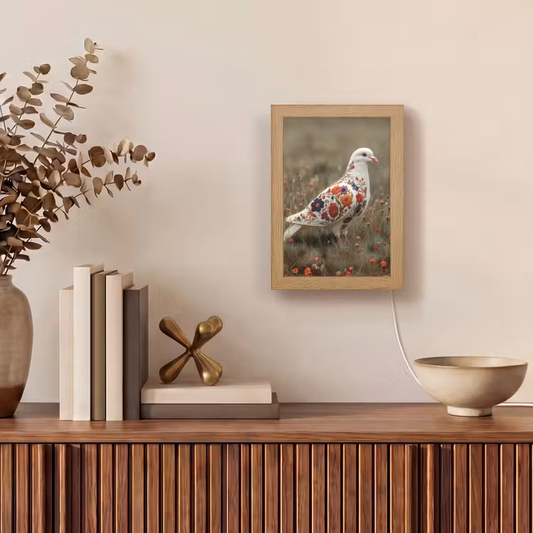 Duif - Bloemen - Natuur Light Box met kabel (Tafellamp) klein -sfeer2