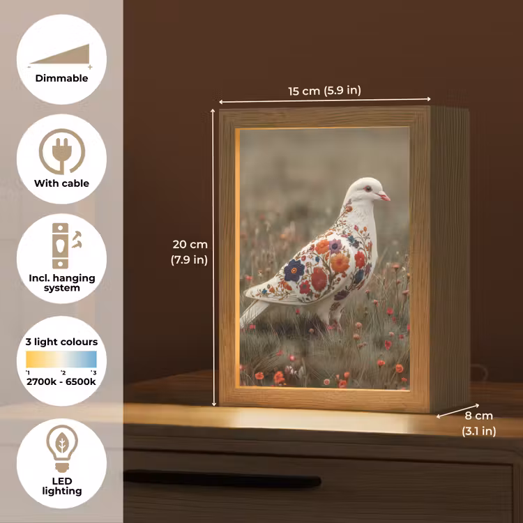 Duif - Bloemen - Natuur Light Box met kabel (Tafellamp) klein -USP_EN
