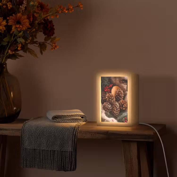 Dennenappels - Boom - Winter - Natuur - Bruin Light Box met kabel (Tafellamp) klein -sfeer4