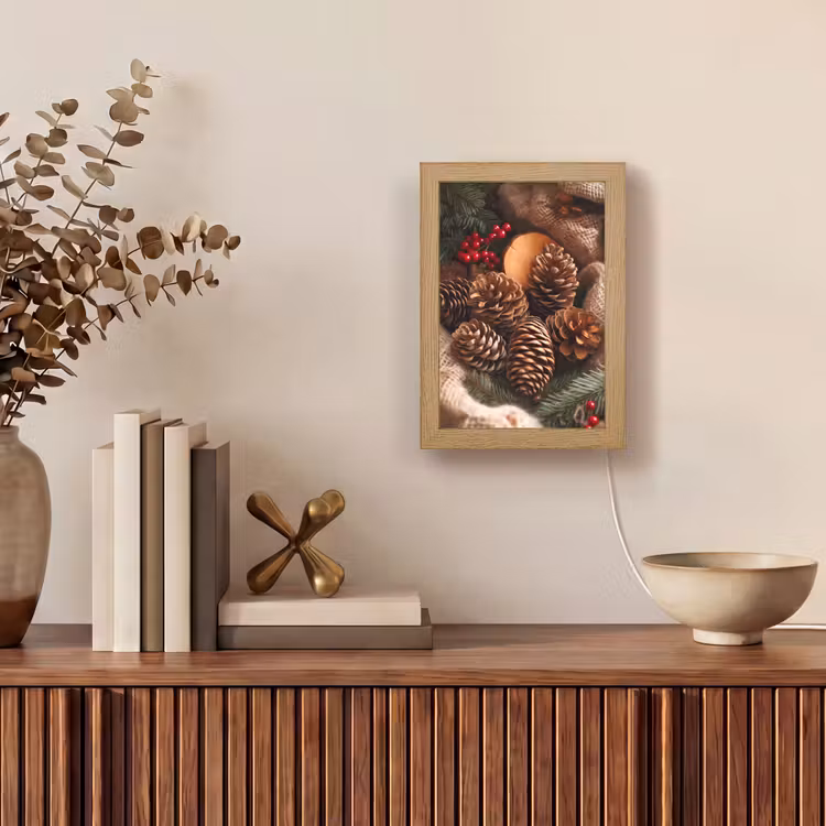 Dennenappels - Boom - Winter - Natuur - Bruin Light Box met kabel (Tafellamp) klein -sfeer2