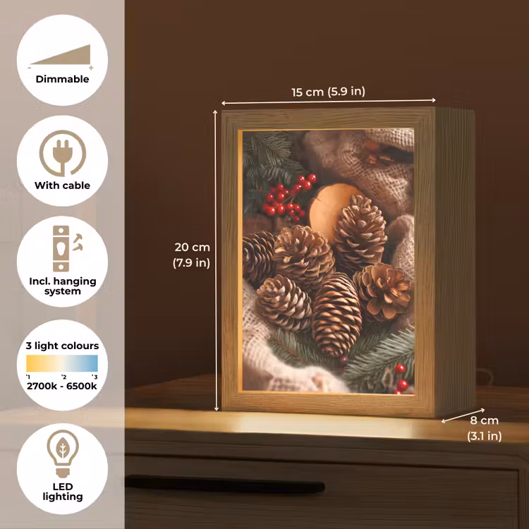 Dennenappels - Boom - Winter - Natuur - Bruin Light Box met kabel (Tafellamp) klein -USP_EN