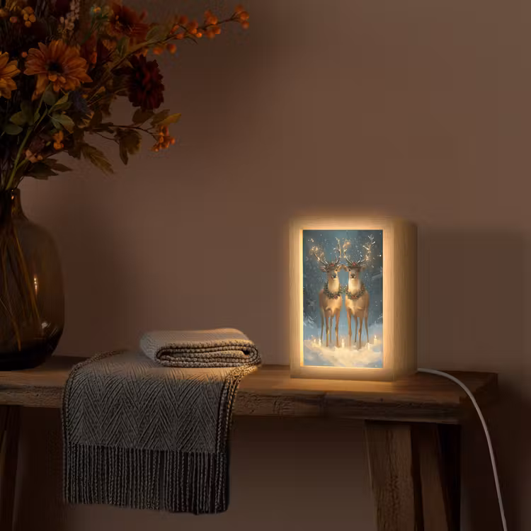 Dennensprookje - Rendier - Nacht Light Box met kabel (Tafellamp) klein -sfeer4