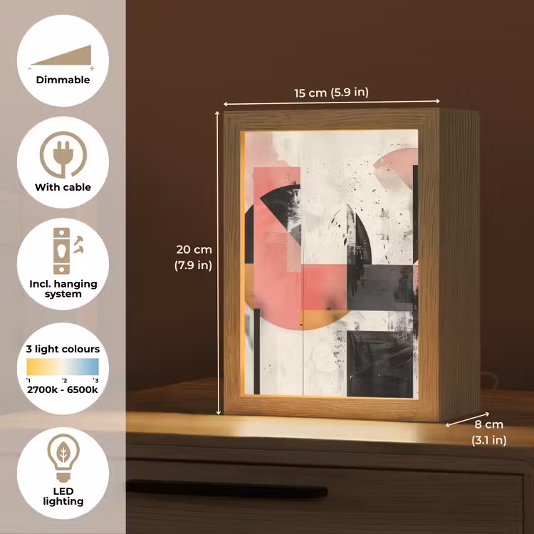 Roze - Abstract - Aesthetic - Modern - Vormen Light Box met kabel (Tafellamp) klein -USP_EN