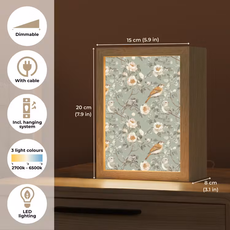 Roze - Vogels - Kleurrijk Light Box met kabel (Tafellamp) klein 925 -USP_EN