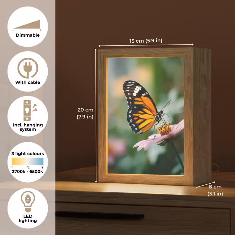 Roze bloemen - Vlinder - Zachte focus Light Box met kabel (Tafellamp) klein -USP_EN