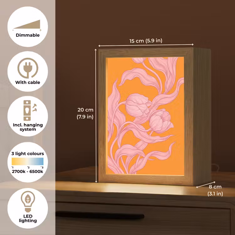 Table Lamp - Pink Flowers - Modern - Roze bloemen - Modern Light Box met kabel (Tafellamp) klein