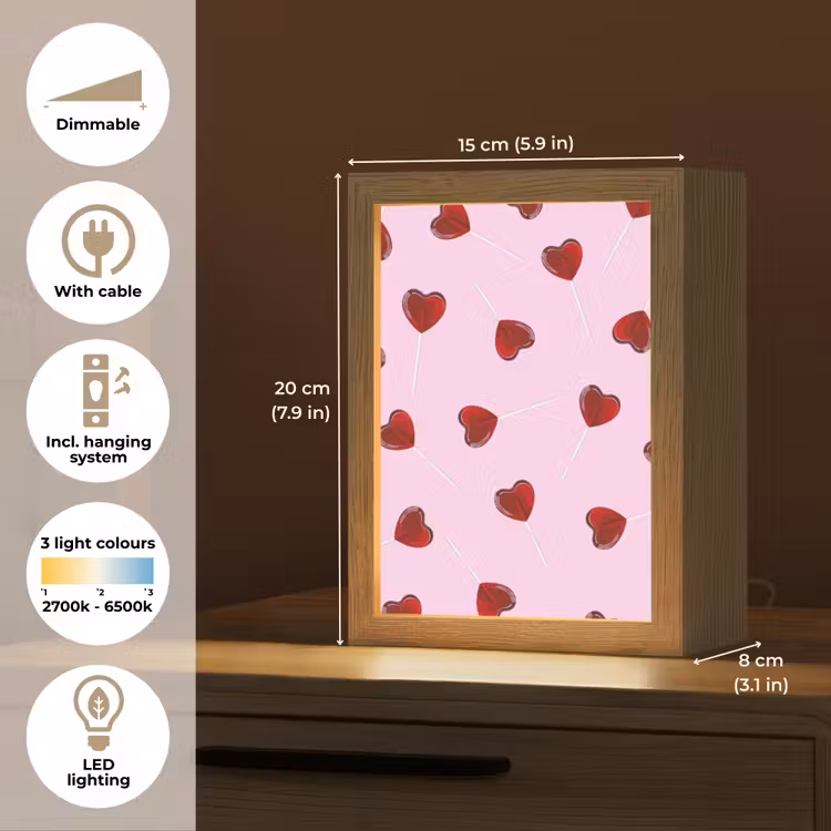 Roze - Hart - Lolly - Snoep Light Box met kabel (Tafellamp) klein -USP_EN