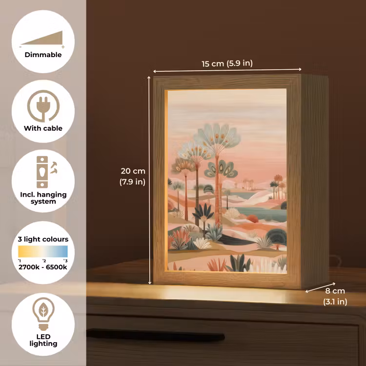 Roze landschap - Palmen - Water Light Box met kabel (Tafellamp) klein -USP_EN