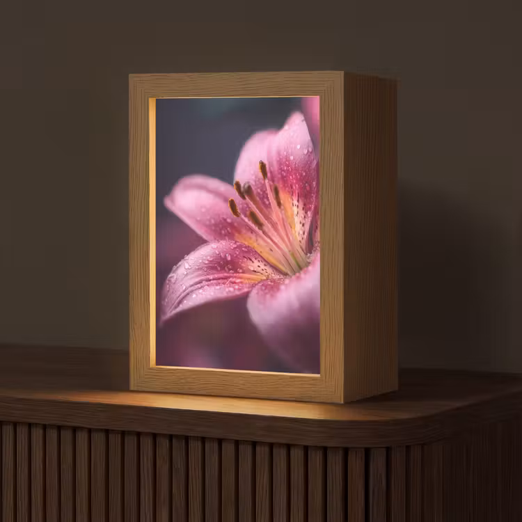 Roze - lelie - Dauwdruppels Light Box met kabel (Tafellamp) klein -z3d_website