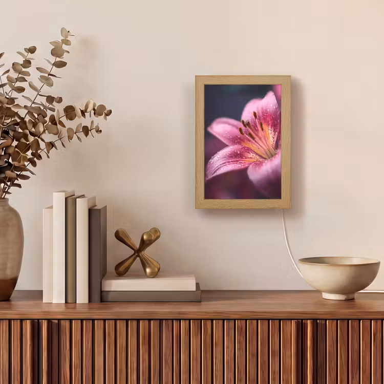 Roze - lelie - Dauwdruppels Light Box met kabel (Tafellamp) klein -sfeer2