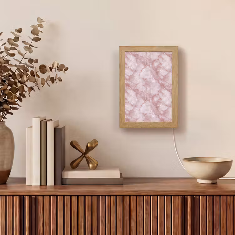 Roze - Kwartsmarmer - Aders Light Box met kabel (Tafellamp) klein 925 -sfeer2
