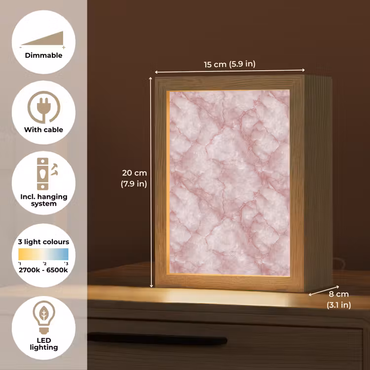 Roze - Kwartsmarmer - Aders Light Box met kabel (Tafellamp) klein 925 -USP_EN
