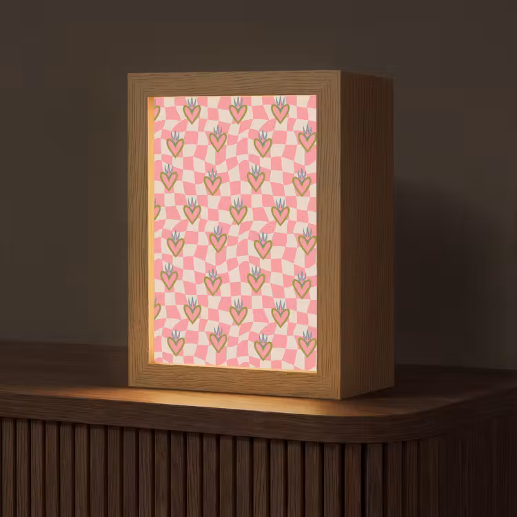 Roze - Retro - Patroon - Geblokt Light Box met kabel (Tafellamp) klein 925 -z3d_website