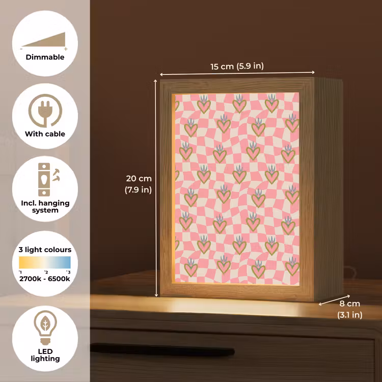 Roze - Retro - Patroon - Geblokt Light Box met kabel (Tafellamp) klein 925 -USP_EN