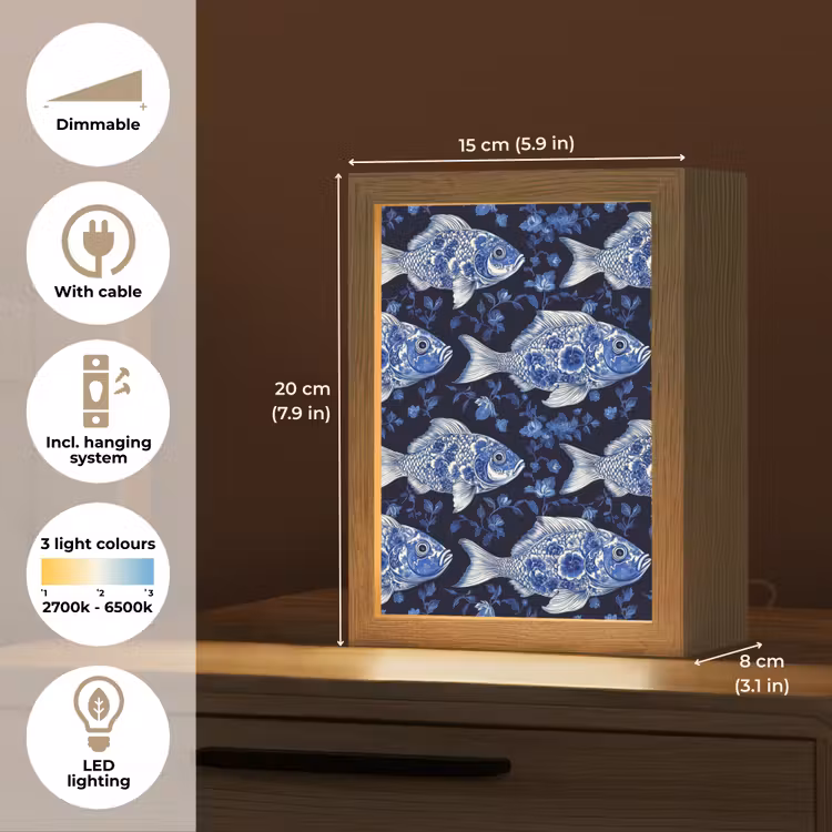 Vissen - Bloemen - Blauw Light Box met kabel (Tafellamp) klein 925 -USP_EN