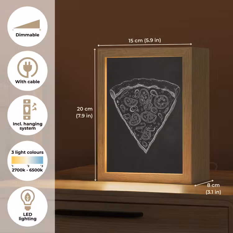 Pizzapunt - Toppings - Krijttekening Light Box met kabel (Tafellamp) klein -USP_EN