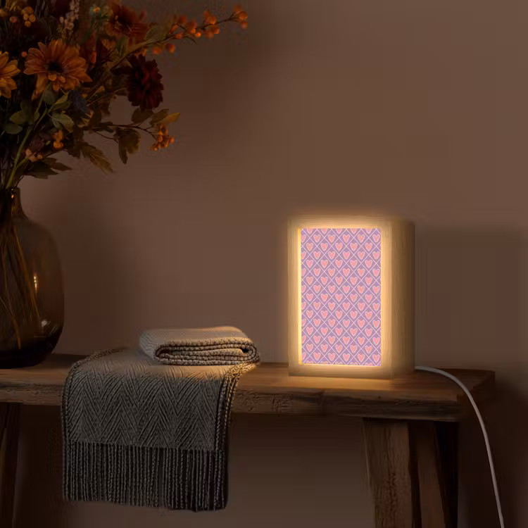 Ruit - Patroon - Paars - Hartjes Light Box met kabel (Tafellamp) klein 925 -sfeer4