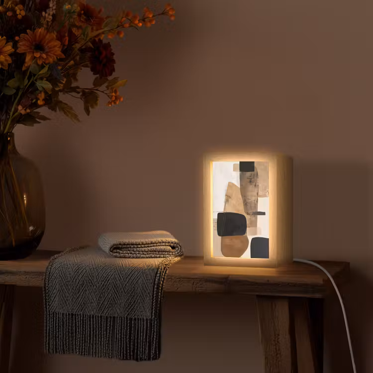 Vlakken - Abstract - Zwart - Strepen Light Box met kabel (Tafellamp) klein -sfeer4